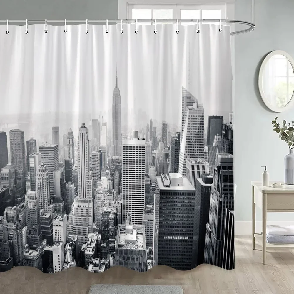 Vintage Town Shower Curtains Nature Street Architecture Black and White Paris Tower Bath Curtain Cloth Bathroom Decor with Hooks