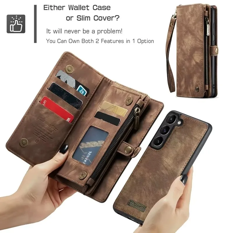 Magnetyczne etui 2 w 1 do Samsung Galaxy S25 S24 S23 S22 S21 S20 FE S10 Plus Ultra Wireless Charging Zipper Flip Cover — zdjęcie produktu 5