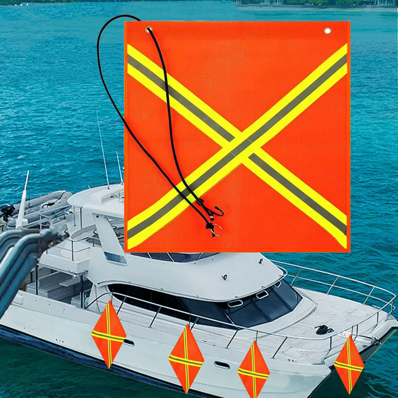 Double Sided Reflective Warning Flag Outdoor Safety Mesh Sign for Kayak Car Truck Hauling Trailer Use