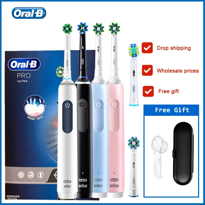 

Oral B Pro 4 Ultra 3D Rotary Vibration Electric Toothbrush Rechargeable Electronic Tooth Brushes Adult Oral Care Tooth Brush