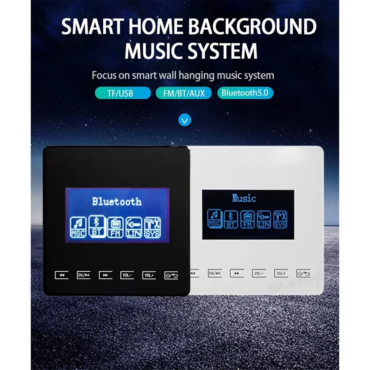 86 Bluetooth Mini Home Background Music System Is Compatible with Wall Mounted Amplifier Touch Key for FM TF White