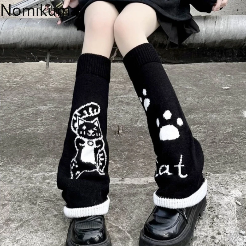 

Punk Harajuku Leg Warms Cat Print Knitted Leg Cover Thigh High Comfortable Wool Stockings Women Japanese Y2k Street Accessories