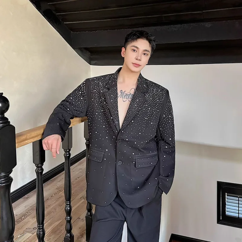 WTHT แฟชั่นผู้ชายไม่สม่ําเสมอ Spliced Diamond Design Blazer Coat อินเทรนด์ 2025 ฤดูร้อนสบายๆเสื้อแขนยาวชาย 2A0452
