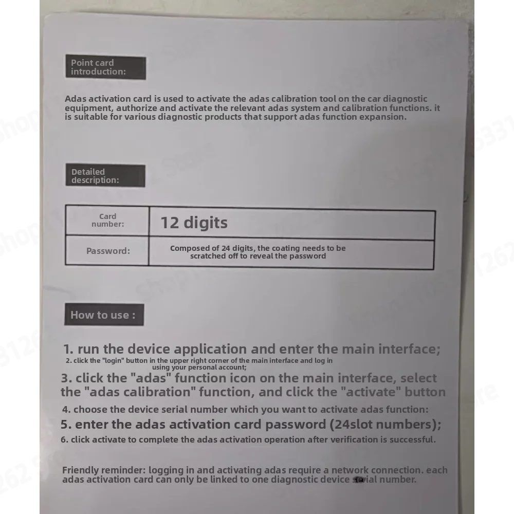 Activation Card for Launch X-431 Can Activate X-431 Encoder ADAS Software Function