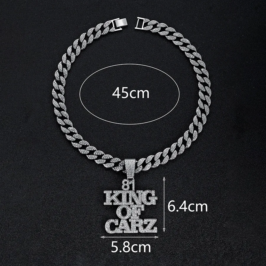 DIY accessories Men's cool full diamond letters 81 KING OF CARZ splicing pendant tag necklace accessories manufacturer customiza