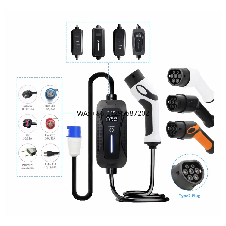 

Портативная домашняя зарядная станция для электромобилей 32А IEC 62196-2 Mode2, Тип 2, с сертификатом CE