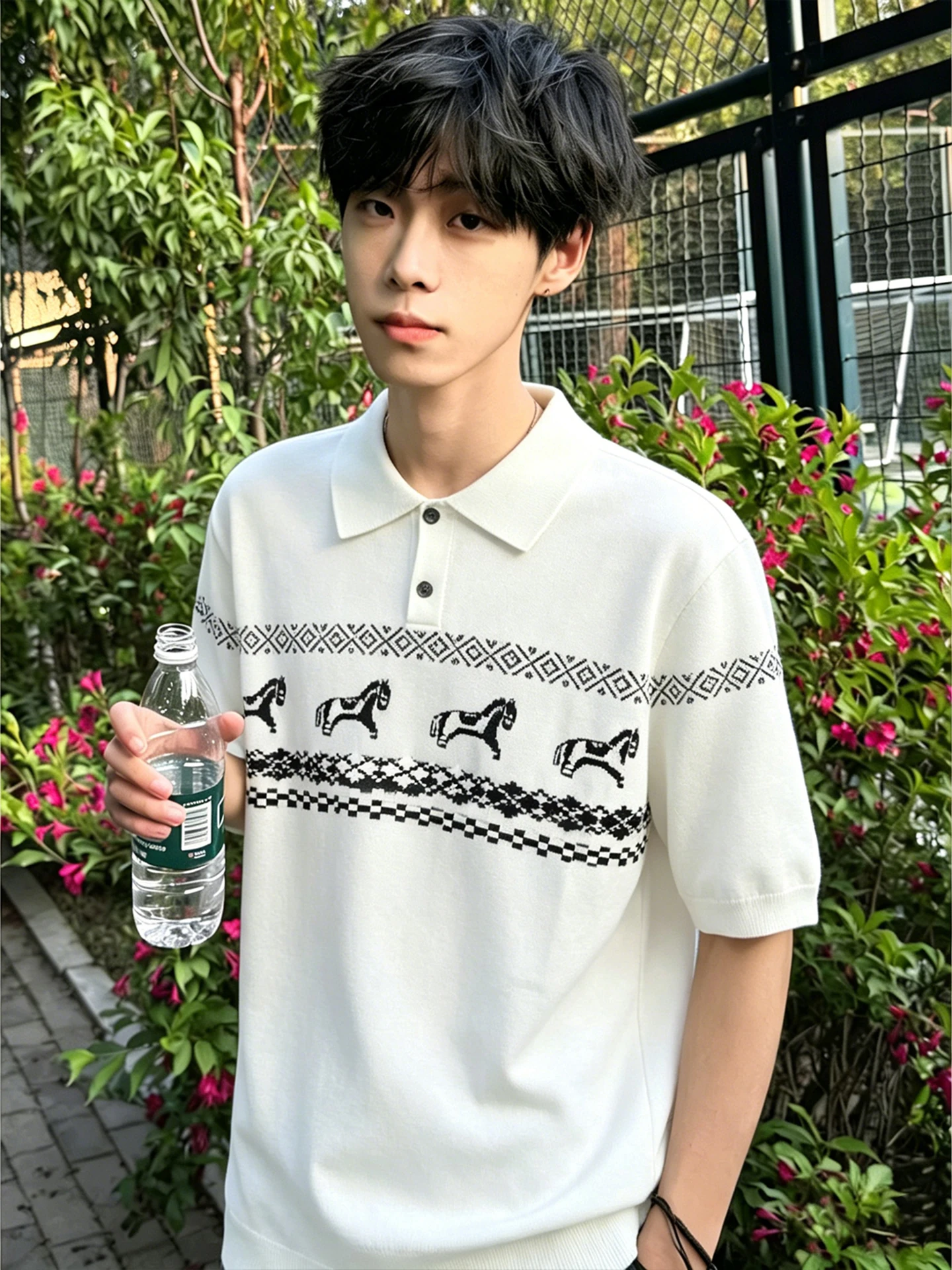 Knitted  Shirt Men's Summer Loose Fit Short Sleeve Breathable Micro Elasticity Flip Collar Casual Preppy Style Half Sleeve