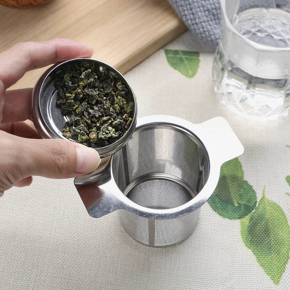 6cm Height Tea Infusers Basket Lid Tea and Coffee Filters Fine Mesh Tea Strainer Reusable with 2 Handles Stainless Steel