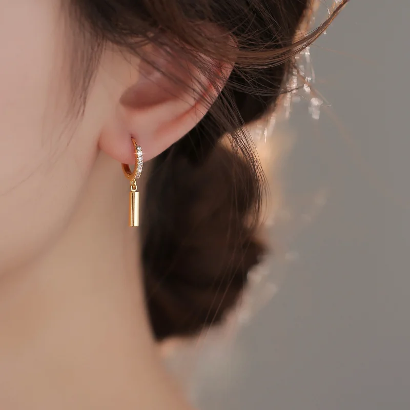 925 Sterling Silver Minimalist Cylindrical Geometric Earrings, Niche, Light Luxury Design, High-End New Trendy Ear Buckle
