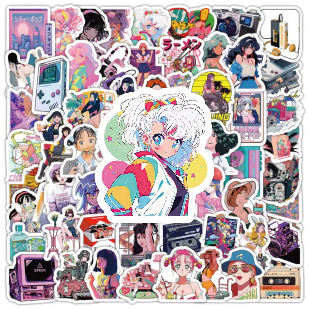 10/30/50/100pcs City Pop Girls Cartoon Stickers Y2K Graffiti Sticker Skateboard Suitcase Water Bottle Colorful Decal Decoration