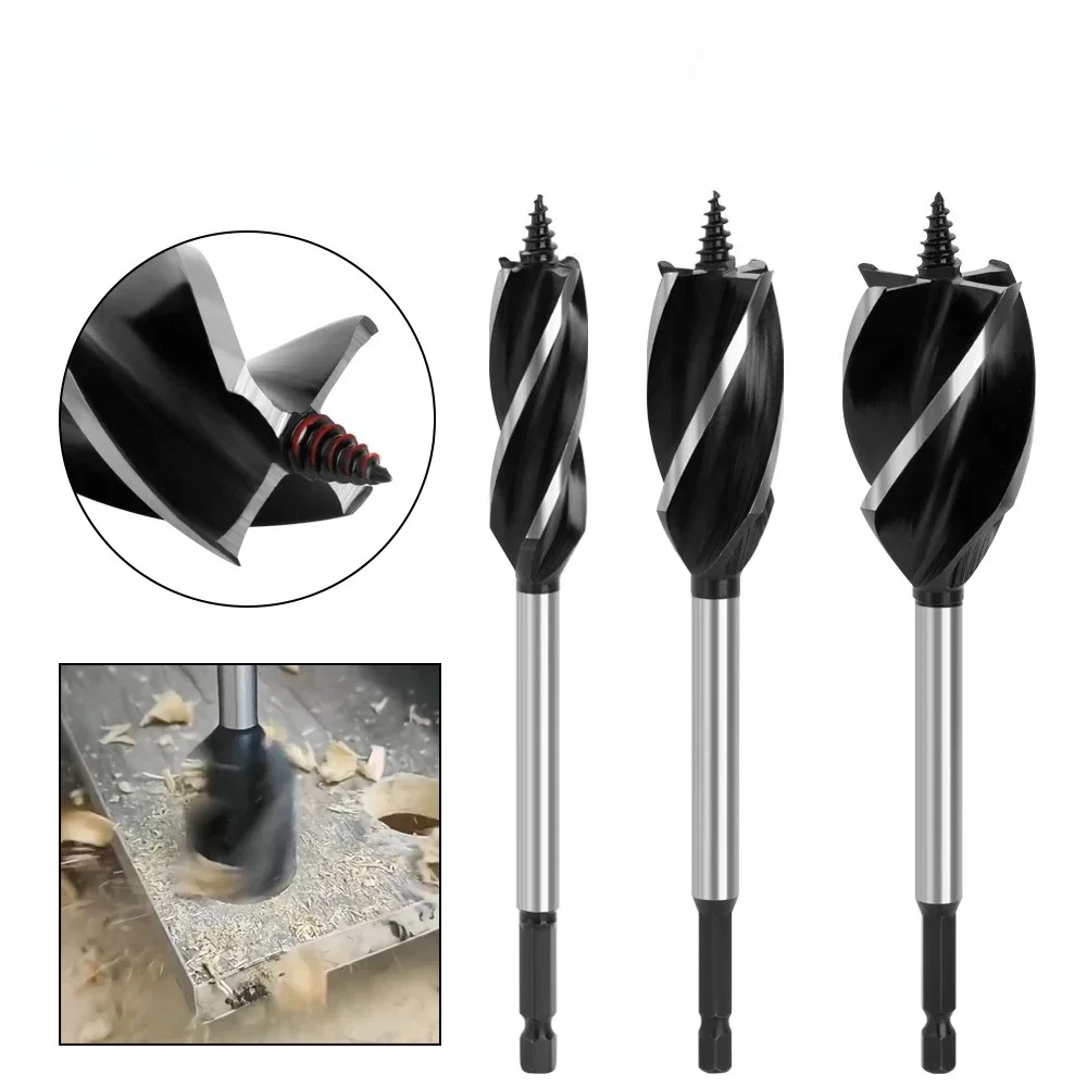 Wood Twist Bit Auger Drill Bits Set 163mm/166mm with 8-35mm Four Cutters for Woodworking And Door Lock Opening Tool
