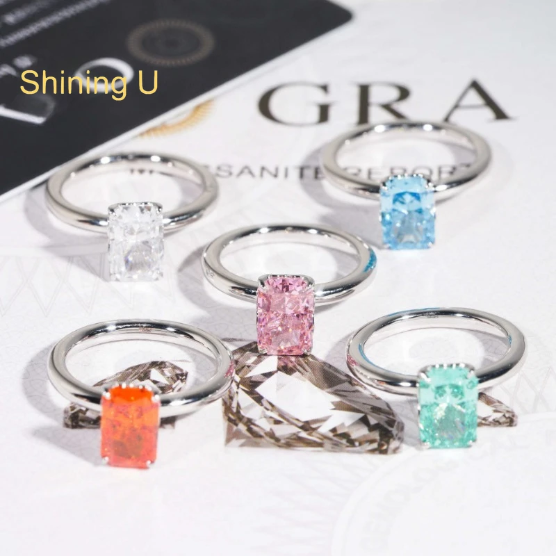 

Сияющее серебро U S925, 3CT, сияющая огранка, высокоуглеродистые кольца с драгоценными камнями и бриллиантами для женщин, ювелирные изделия, помолвка