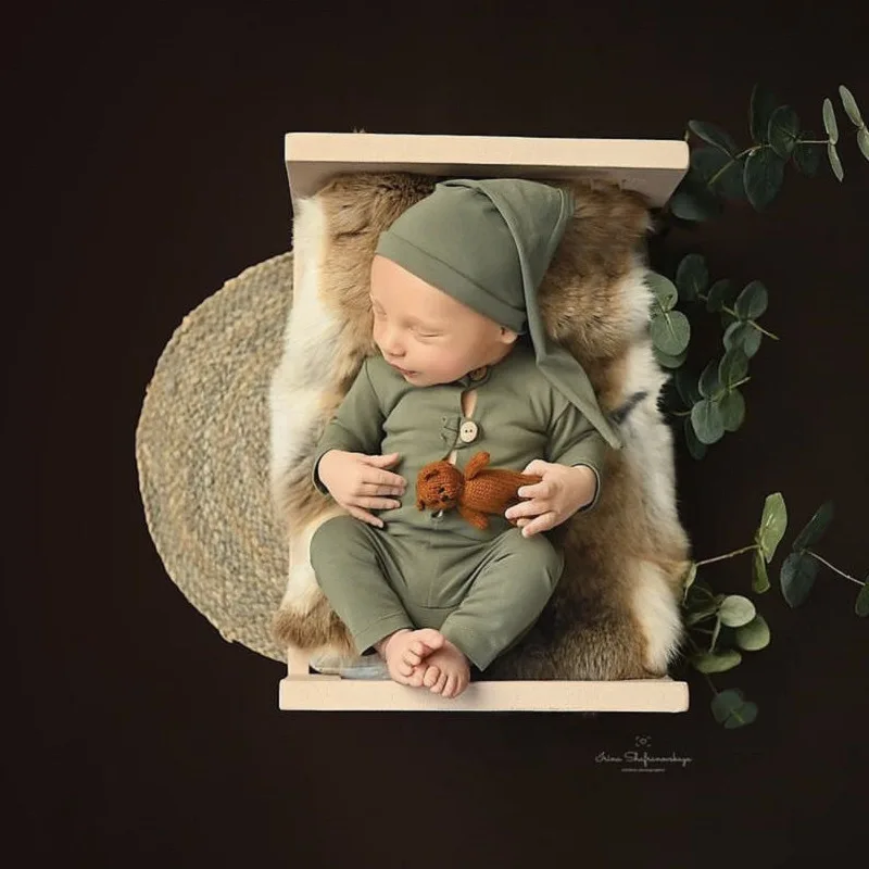 Newborn Photography Clothing Hat+Jumpsuit 2Pcs/set Studio Baby Boy Photo Props Accessories Clothes Outfits Fotografia Backdrop