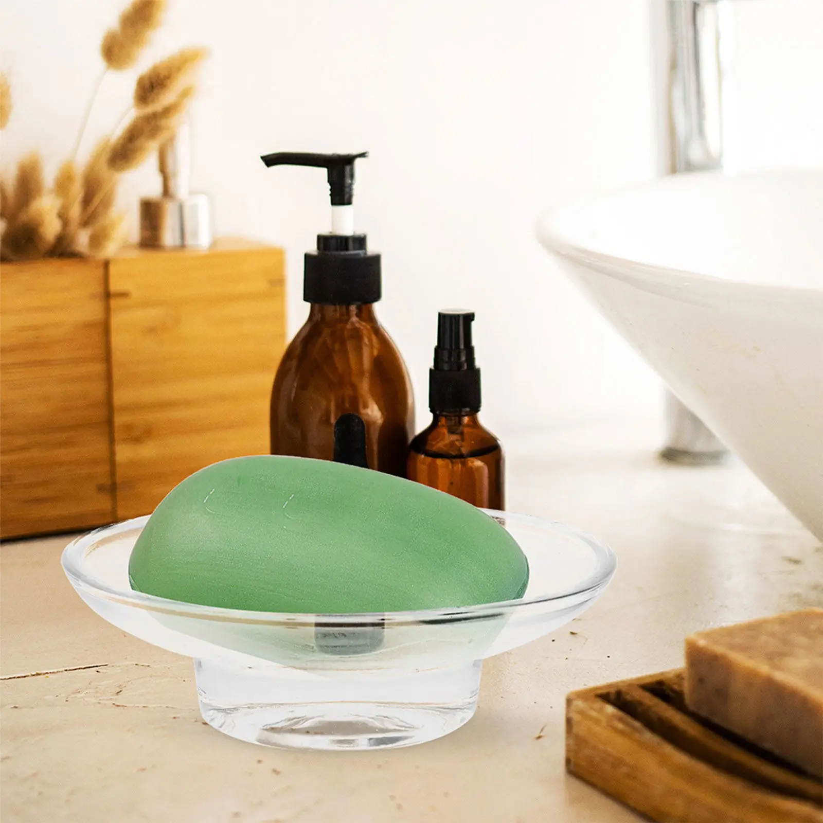 

4Pcs Transparent Glass Soap Dish Round Holder Stable Base Bar Soap Tray for Bathroom Kitchen Shower Sink Accessories