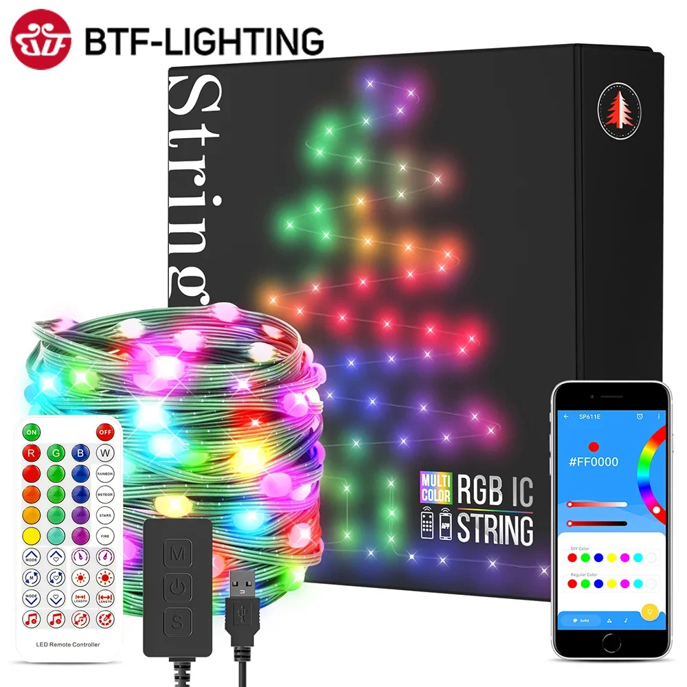 WS2812B RGBIC Dreamcolor Light String with BT Music APP for Addressable Individually Lighting, Perfect for Birthday Party, Weddi