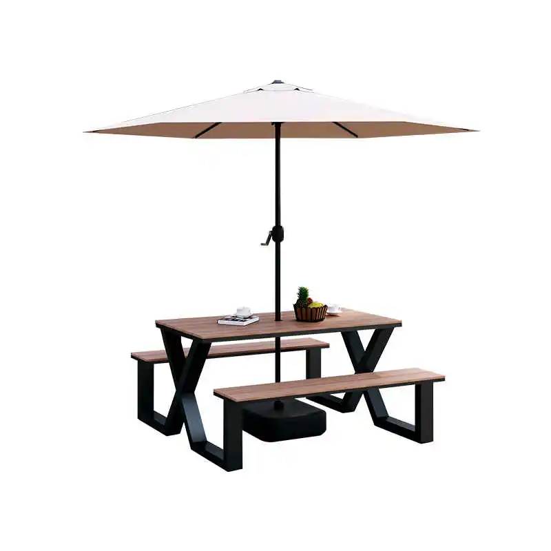 

Outdoor plastic wood table chair combination Internet celebrity milk tea shop cafe leisure outdoor courtyard garden one-piece