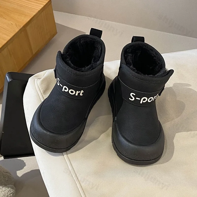 Stivali da neve per bambini Inverno Addensare Peluche Comfort Scarpe di cotone per ragazze Impermeabili antiscivolo Moda Cinturino con fibbia Scarpe calde per ragazzi