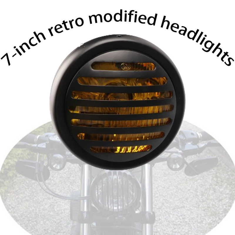 

Black Metal Retro Headlight Round Motorcycle Grill Headlight Motorbike Retro Headlights Scooter ATV Halogen Headlight Moto Parts