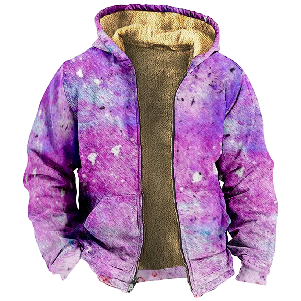 2023 Fashion Winter Coats For Men Women Tie Dye Hoodie Long Sleeve Stand Collar Zipper Sweatshirt Unisex Clothes