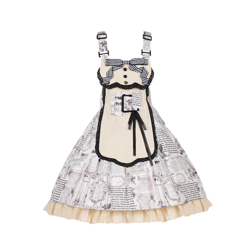 Design originale Retro Doll Sense Grembiule rimovibile Gonna con cinturino con stampa Lolita Estate 2025 Nuovo vestito per donna Abito vintage