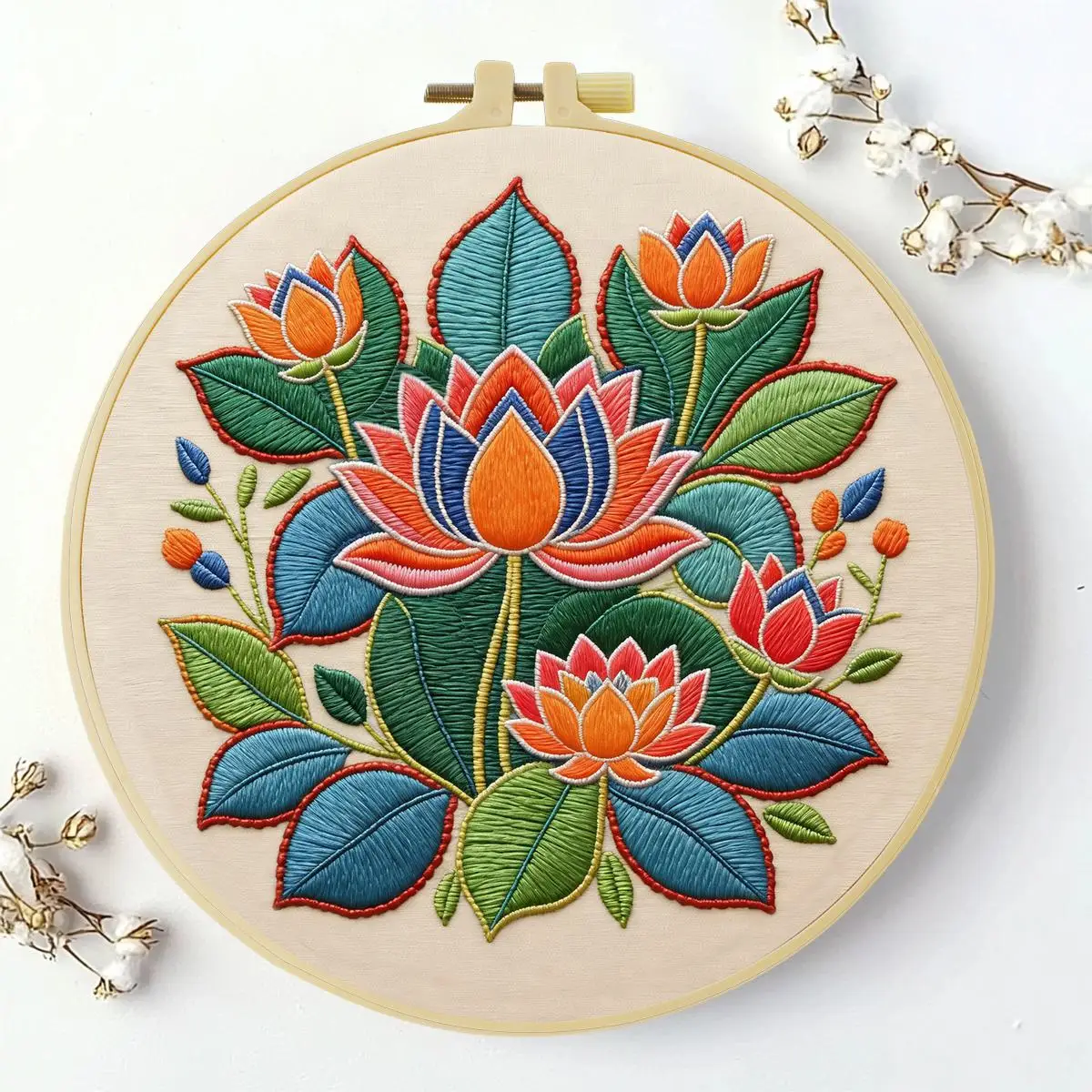 1 Stück 20X20CM/15X15CM 7,87/6,3 Zoll Lotusblumen-Stickerei-Starter-Kit DIY-Kit DIY-Stickerei-Set Handarbeiten Heimdekoration – Detail 1