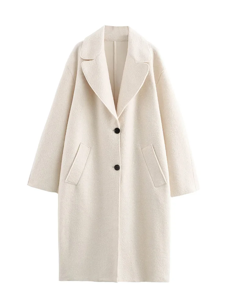 

HH Women Fashion Pockets Woolen Long Coat Female Winter Temperament Warm Streetwear Lapel Long Sleeve Single-breasted Jacket