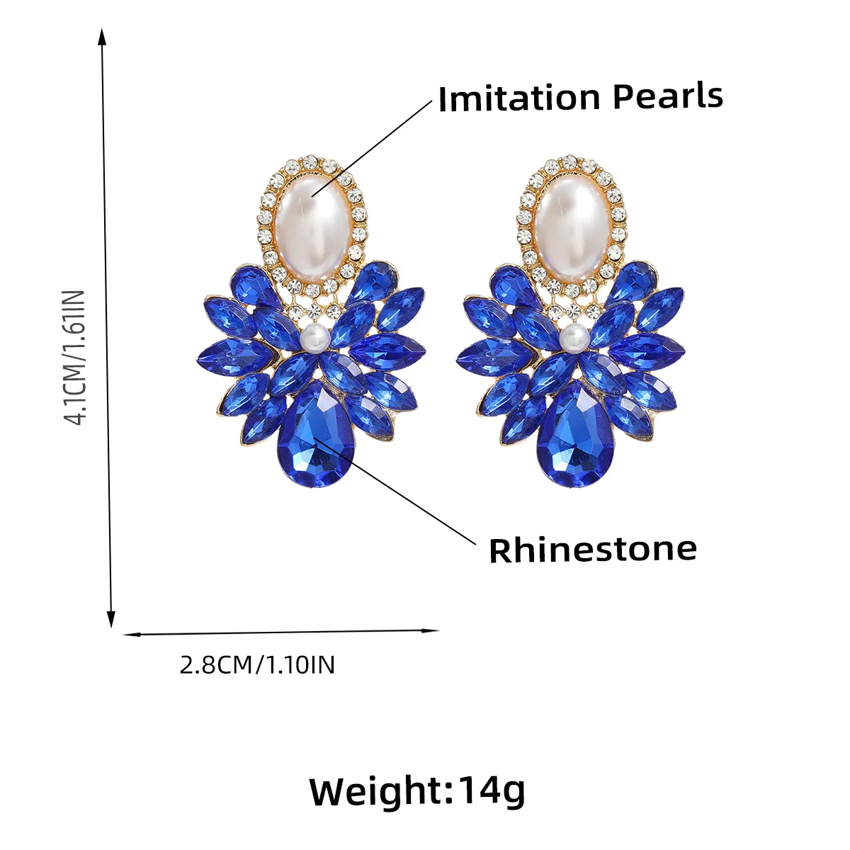 Luxury Full Shiny Crystals Big Stud Pearl Earrings For Women Wedding Party Statement Fuchsia Jewelry