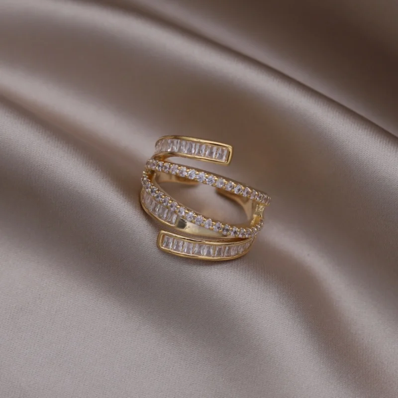 French new design fashion says 16K gold plated zircon multi-layer open cross ring elegant women's evening party accessories