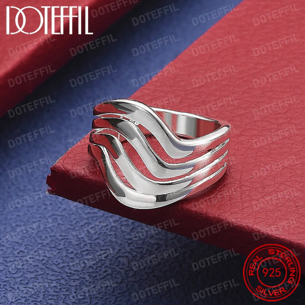 

925 Sterling Silver Four Lines Smooth Ring For Woman Man Fashion Wedding Engagement Party Gift Charm Jewelry