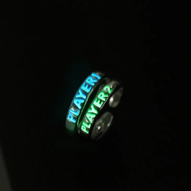 1pair Luminous Rings Women Men Creative Glowing in the Dark Player 1 2 Matching Gaming Ring Couples Valentine's Day Gift Lovers