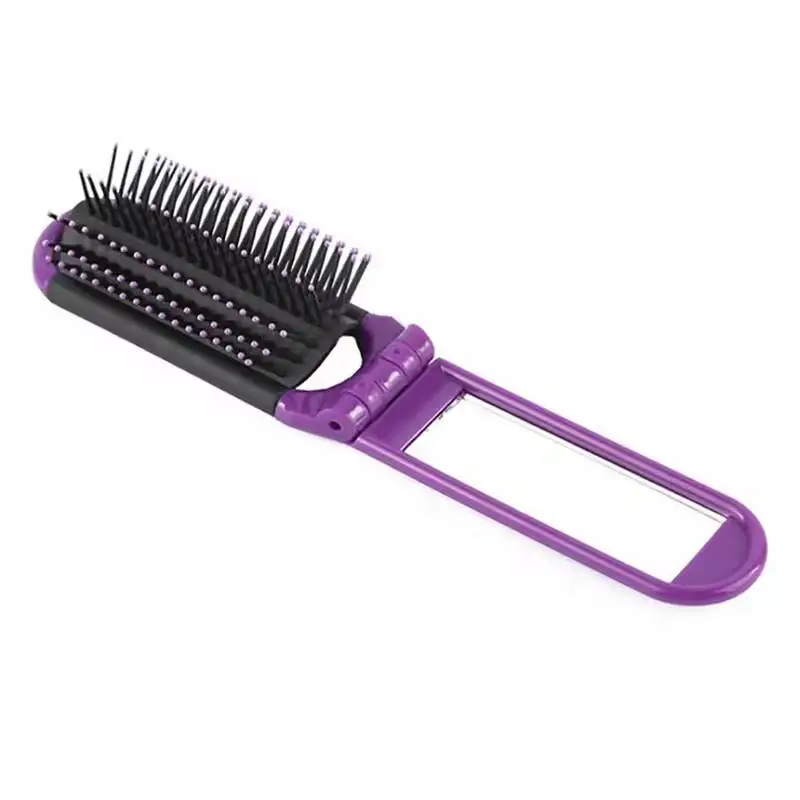 Pente de cabelo portátil com espelho, Dobrável, Detangling, Anti Estático, Massagem, Styling Tools