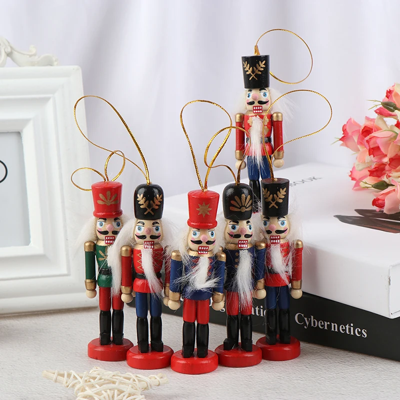 New Year 10cm Wooden Nutcracker Doll Soldier Puppet Christmas Kids Gifts New Year Christmas Tree Pendant Ornaments Decoration