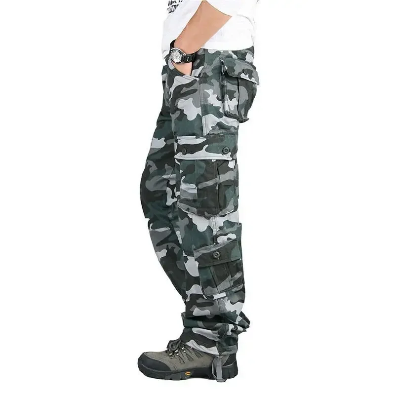 Cross-Border Pure Cotton Casual Pants For Men Loose-Fit Thick Cargo Pants Straight-Leg Pants Camouflage Trousers