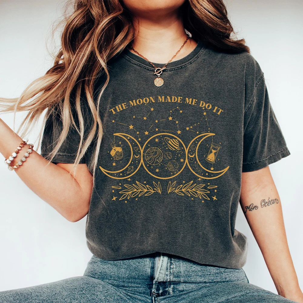 Vintage Retro Mystic Moon And Sun Shirt Celestial Moon Magic Spiritual Witchy Cotton Tee Casual Y2K Top Daily Trendy Streetwear