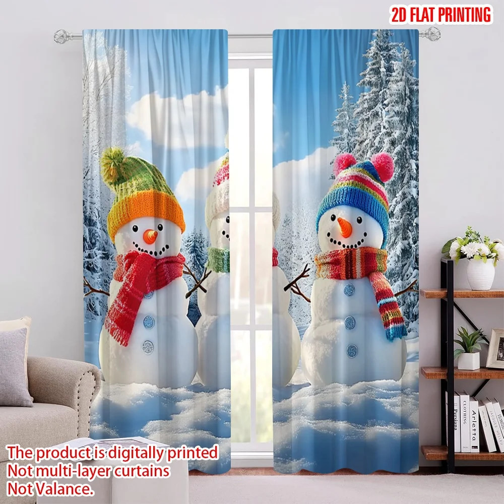 

2pcs 2D flat printing Merry Christmas Popular Window Curtains Polyester snowman 100% Polyester Without Electricity Festive Wall
