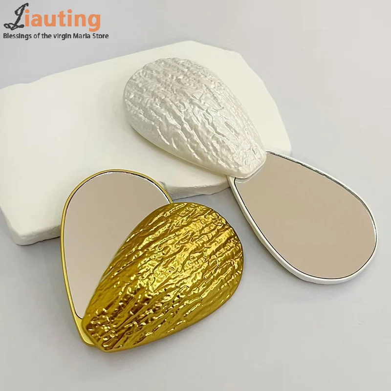 مرآة تجميل على شكل أويستر على الوجهين، مرآة قابلة للطي، مرآة حمل للفتيات، مرآة زينة مدمجة غير قابلة للكسر