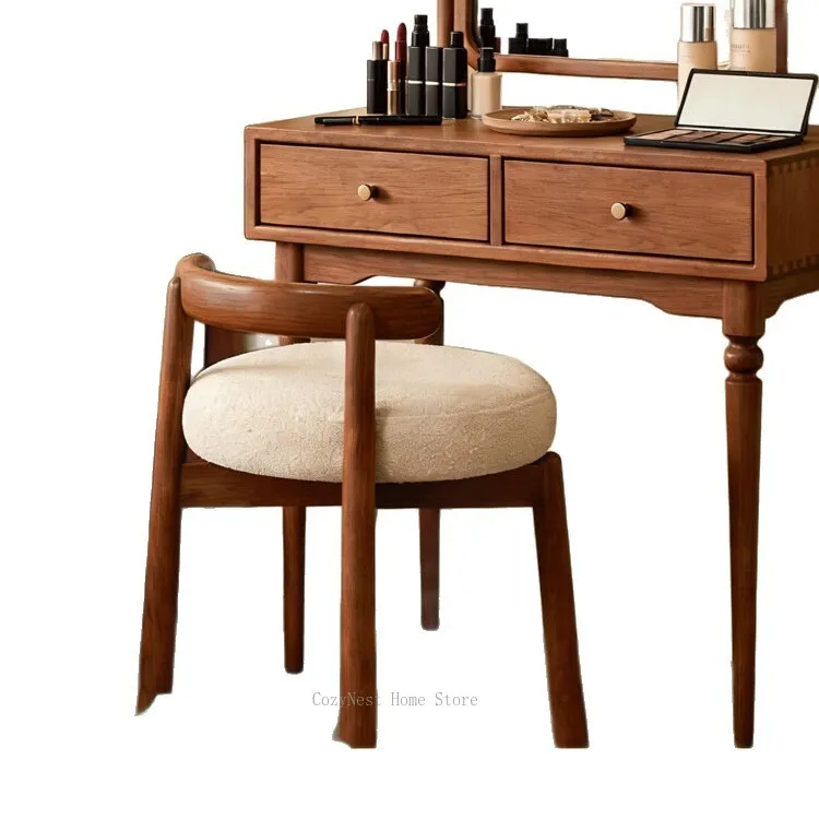 Luxury Solid Wood Swivel Makeup Stool, Round Low Dressing Seat for Vanity Table, Closet & Bedroom Chair