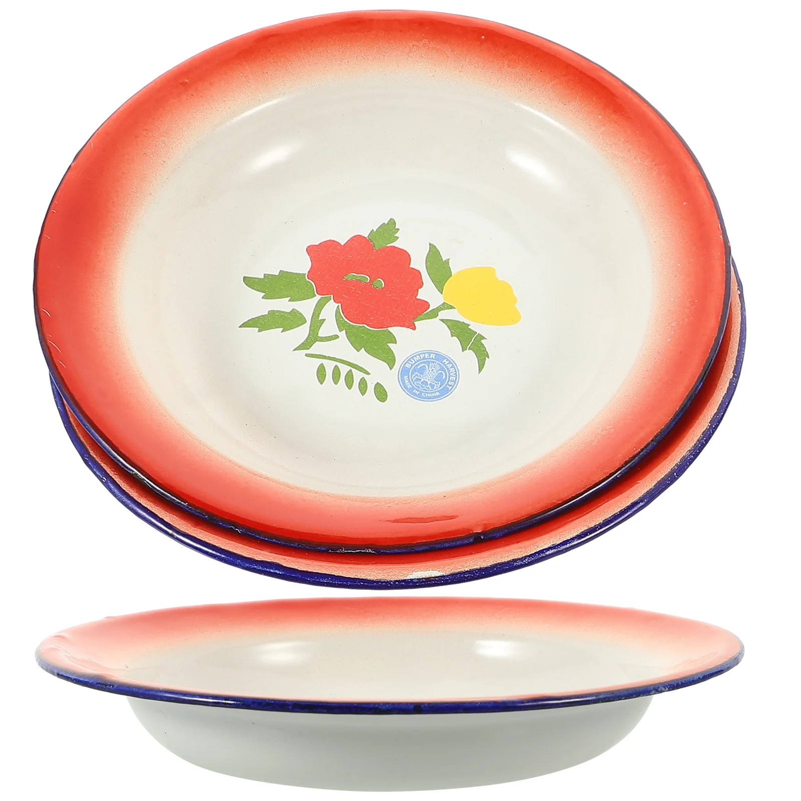 

3Pcs Steamed Dish Plates Chinese Style Enamelware Tableware Convenient to Clean Serve Hold Food Enamelware Plate