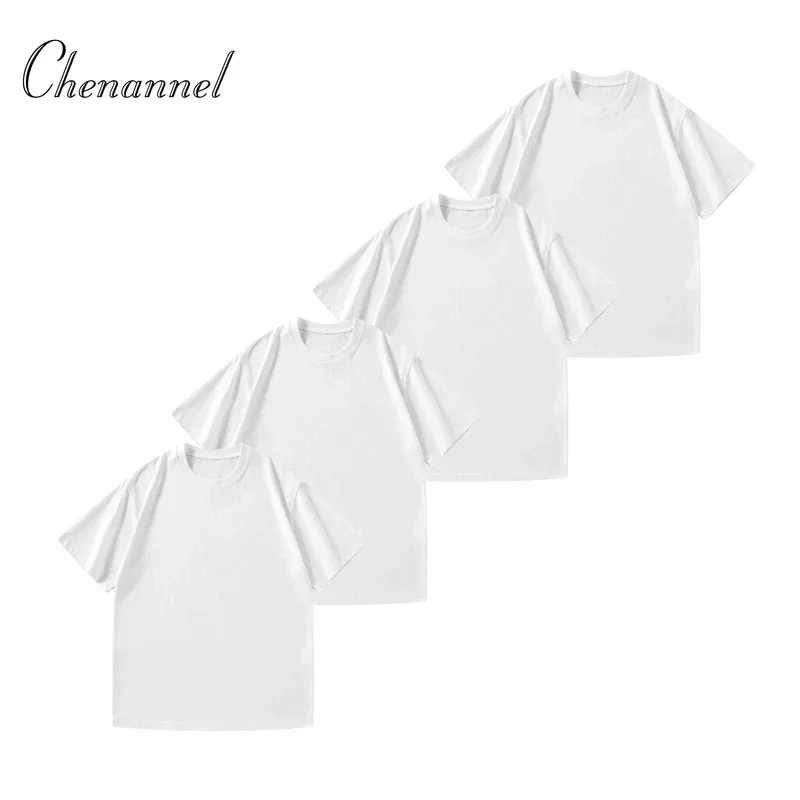 

Four piece set 180g heavy pure cotton short-sleeved T shirt for men summer men's loose white solid color T shirt
