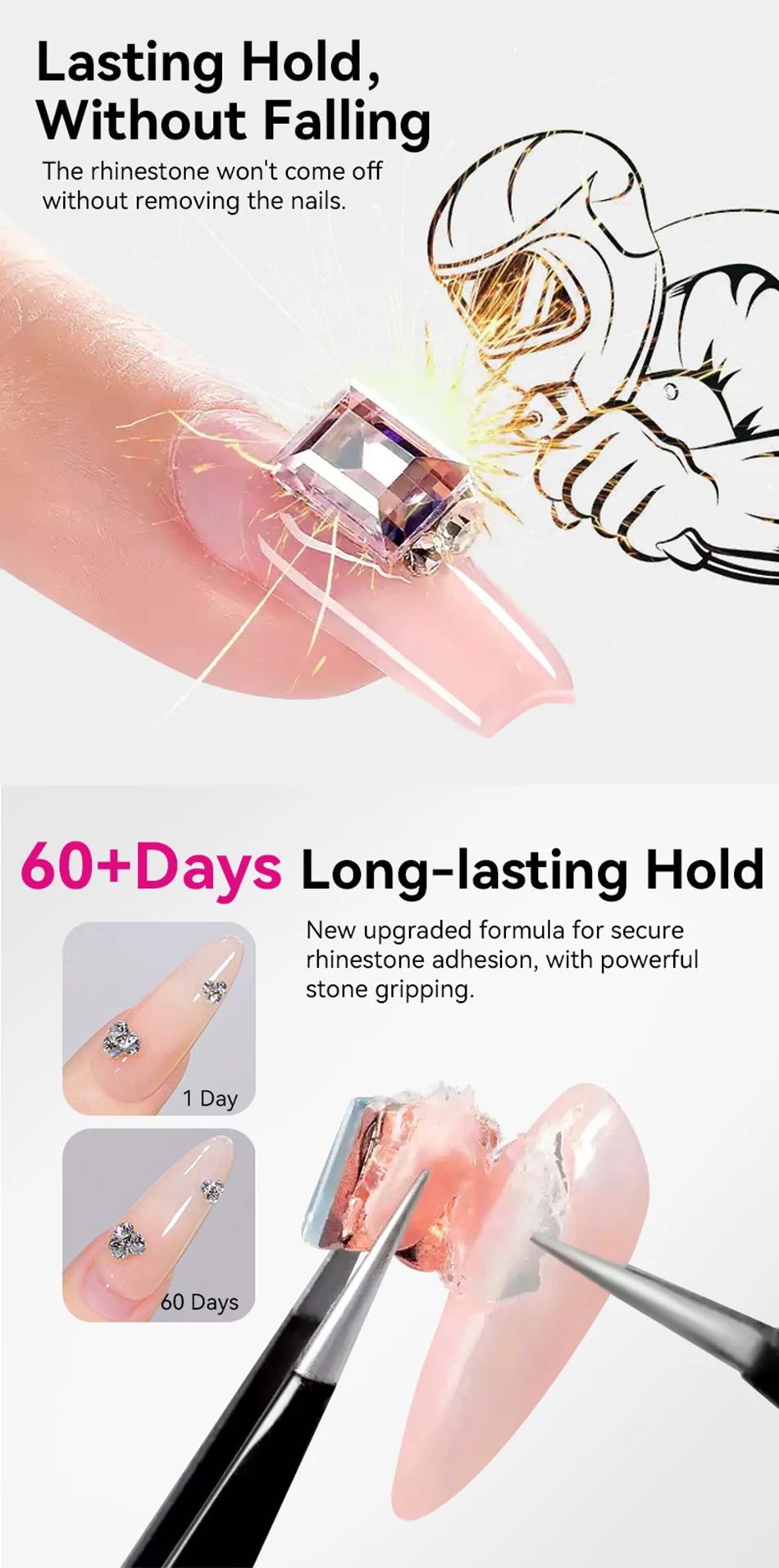 BORN PRETTY 30g Superstarker Nagel-Strasskleber Gel 3-IN-1 Langanhaltender Schmuckklebstoff Gel Rub Puder Nagelform Modellierung – Detail 3