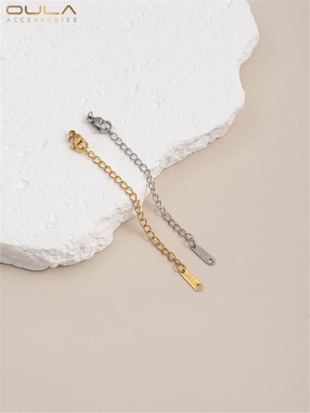 

Handmade Titanium Steel Extended Chain Necklace And Bracelet Set with White Gold & Gold Lobster Buckle Tail Chain Accessory