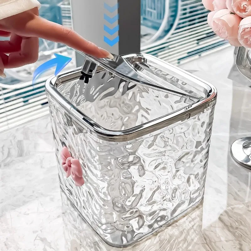 Water Ripple Desktop Trash Can Transparent Thickened Living Room Coffee Restaurant Table Small Trash Can with Lid Paper Basket