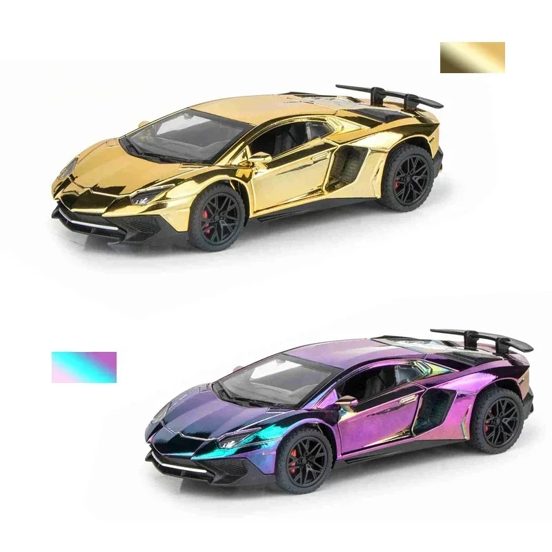 1:32 Lamborghini SVJ LP750 Galvanisiertes Superautomodell mit Soundlicht Kinder Druckguss-Spielzeugfahrzeug Miniatur-Geschenk