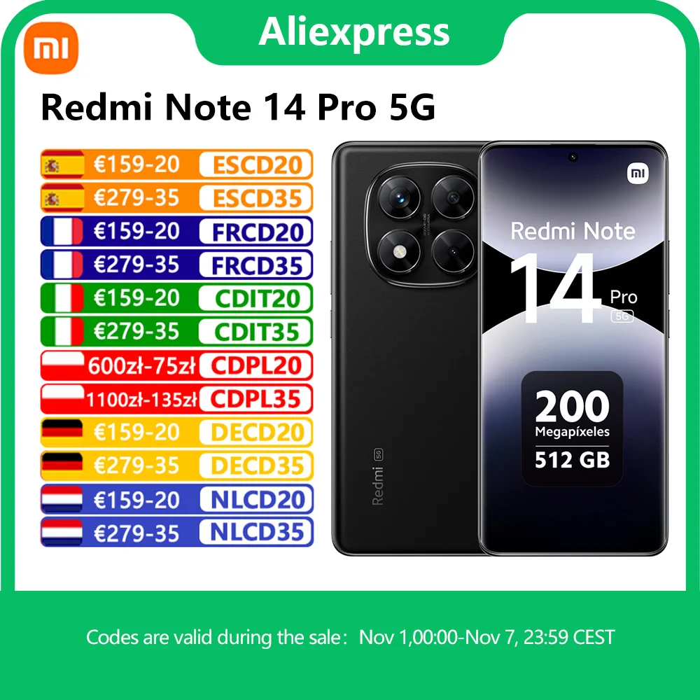 Global Version Xiaomi Redmi Note 14 Pro 5G Smartphone MediaTek Dimensity 7300-Ultra 200 MP AI camera NFC 6.67 "AMOLED display IP68