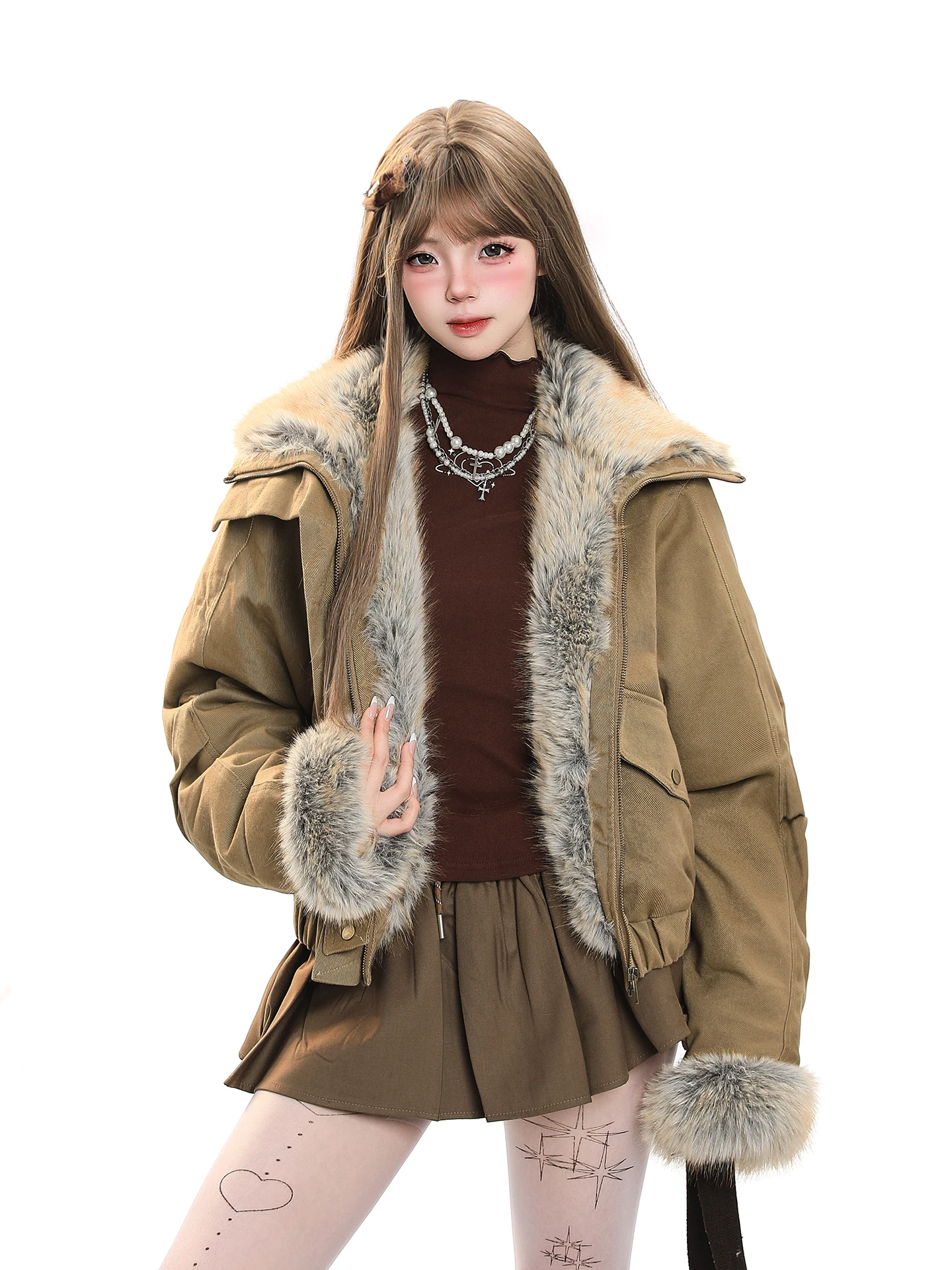 

Ретро-куртка в американском стиле из хлопка для женщин, зимняя теплая, с меховым воротником, дизайнерская, с принтом «Горный орёл», верхняя одежда