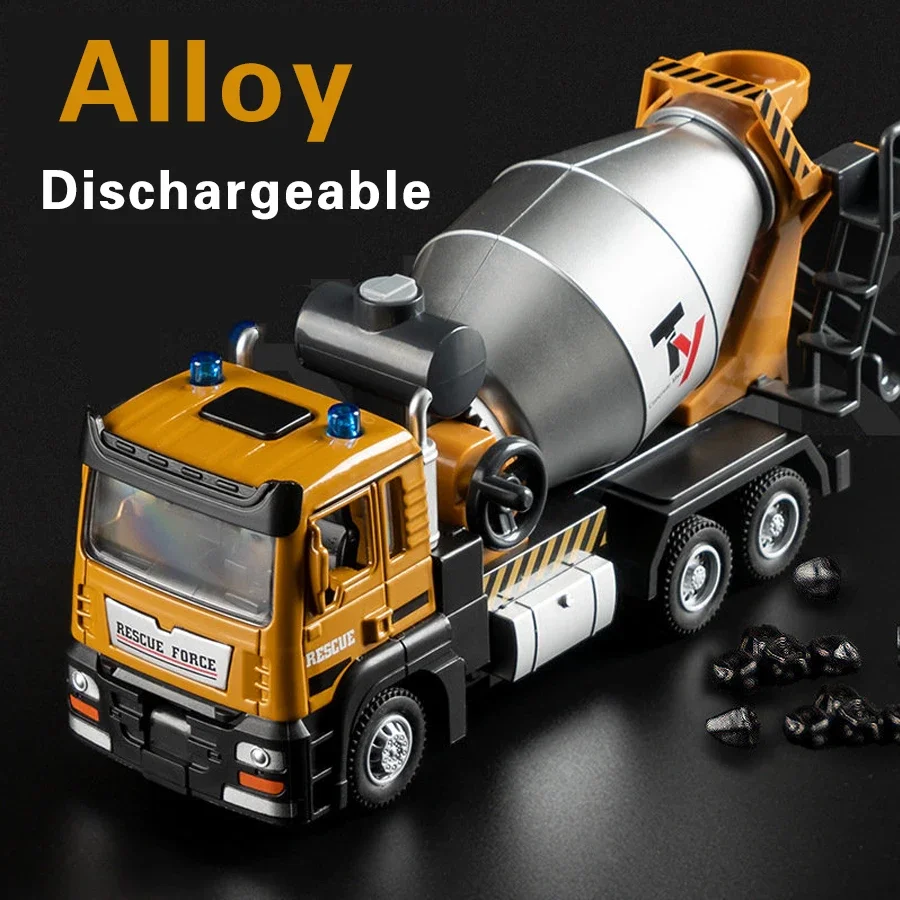 Boy\'s Toy Alloy Mixer Children\'s Large Concrete Cement Machine Tanker Engineering Vehicle Model Souvenir Birthday Gift Set