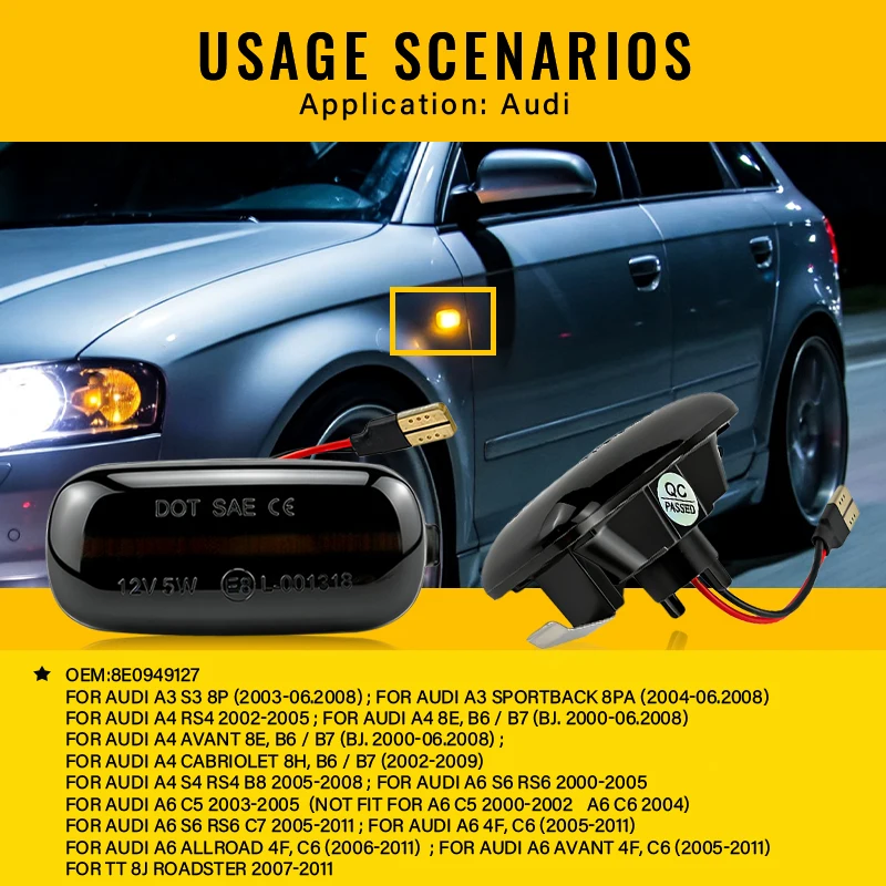 LED Front Fender Side Marker Light For Audi A3 S3 8P A4 S4 RS4 B6 B7 B8 A6 S6 RS6 C5 C7 C6 05-08 Turn Signal Light - view 3