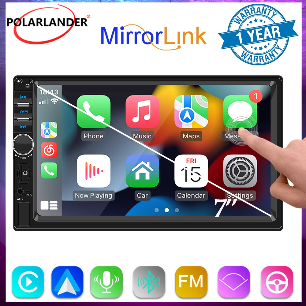 

7-дюймовый 2Din авторадио F7018C: проводной мультимедийный плеер с сенсорным экраном CarPlay + 12-светодиодная камера