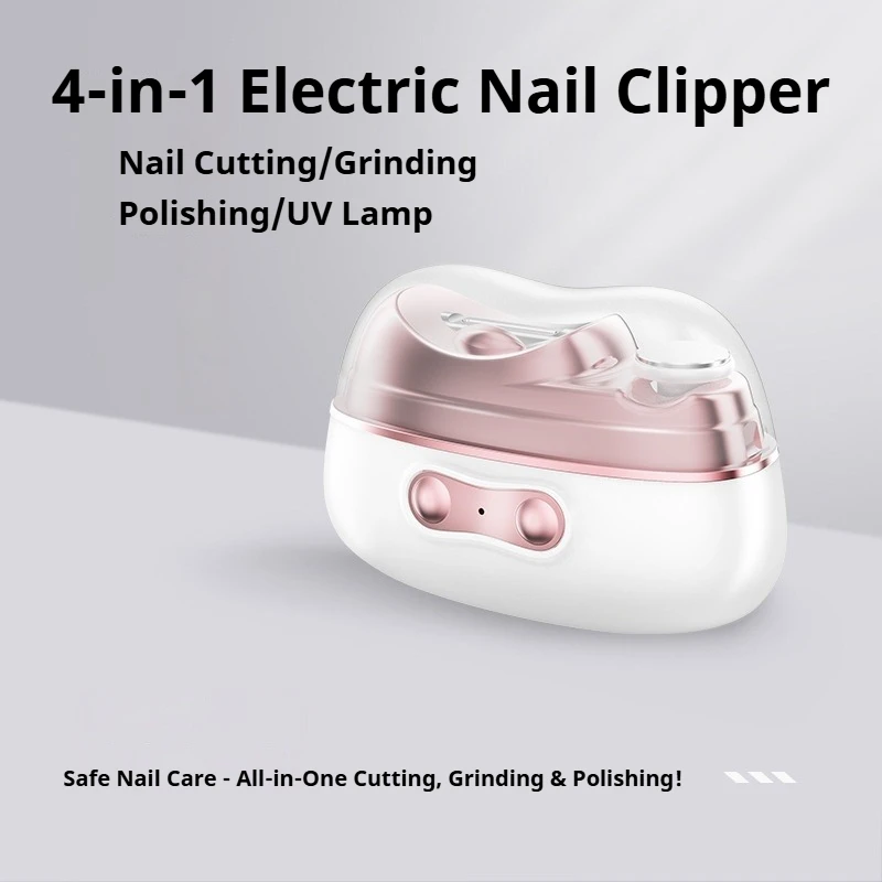 4-in-1 Electric Nail Clipper UV Cure LED Light Automatic Nail Grinder Trimmer Polish for Baby Adult Seniors Mini Manicure Tools