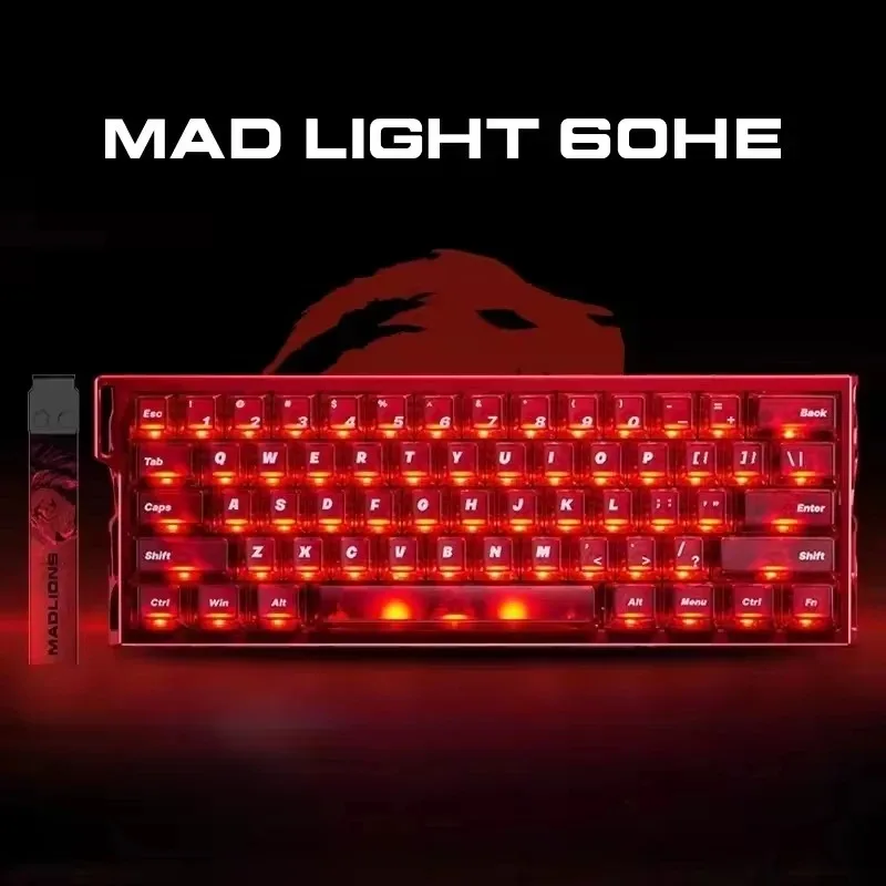 MADLIONS MAD Light 60 HE لوحة مفاتيح مغناطيسية مجوفة من سبائك الألومنيوم أغطية مفاتيح شفافة لوحة مفاتيح سلكية احترافية للألعاب